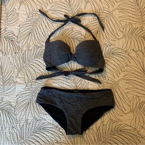 Gray/Black Halter Bikini with Twist Top